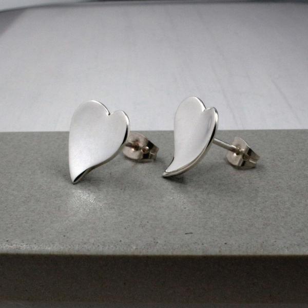 Small OVE Heart Sterling Silver Earrings With High Polished Silver Finish | Silver Post Earrings picture