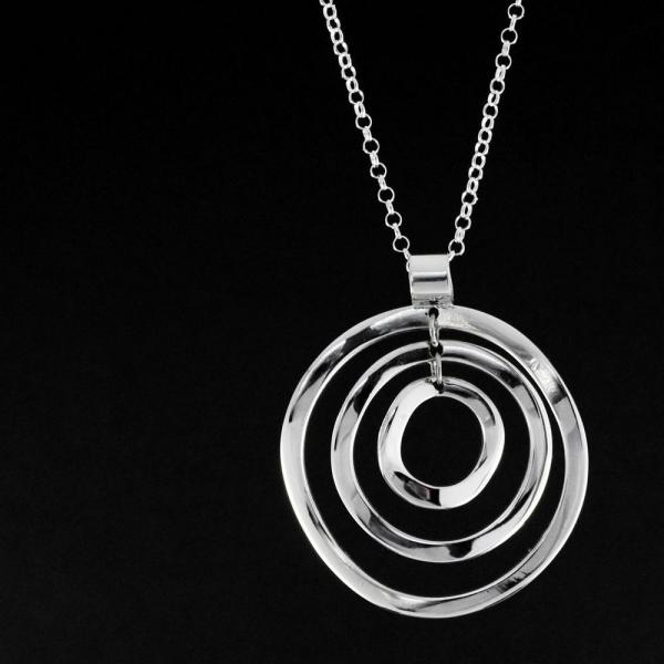 Rippled Multi Hoop Sterling Silver Pendant With High Polished Silver Finish | Adjustable Silver Chain picture