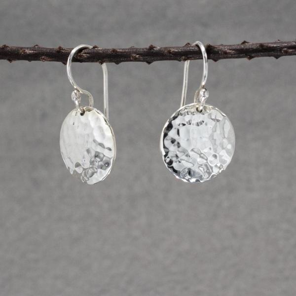 Disc Sterling Silver Earrings With Hammered Silver Finish | French Wire Silver Earrings picture