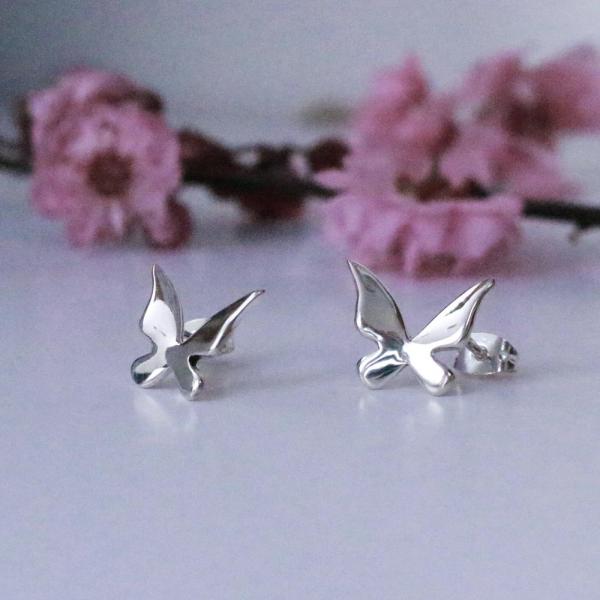 Small Queen Butterfly Sterling Silver Earrings With High Polished Silver Finish | Silver Post Earrings picture