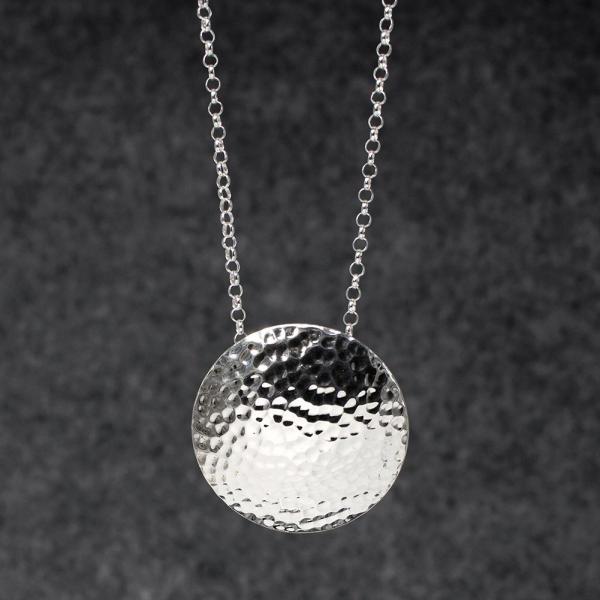 Disc Sterling Silver Pendant With Hammered Silver Finish | Adjustable Silver Chain picture