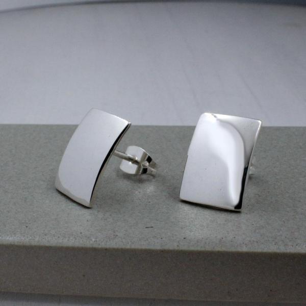 Small Rectangle Sterling Silver Earrings With High Polished Silver Finish | Silver Post Earrings