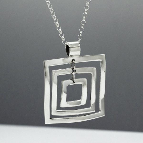 AYA Square Sterling Silver Pendant | High Polished Finish | Adjustable Silver Chain