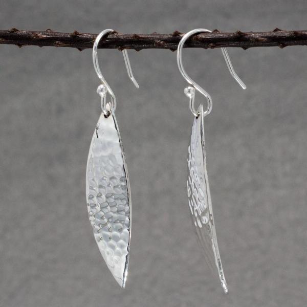 Margarita Petal Sterling Silver Earrings With Hammered Silver Finish | French Wire Silver Earrings picture