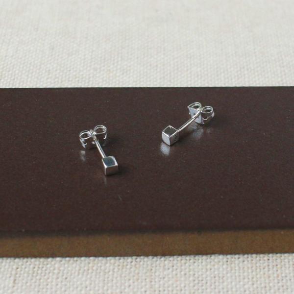 Tiny Cube Sterling Silver Earrings With High Polished Silver Finish | Silver Post Earrings picture