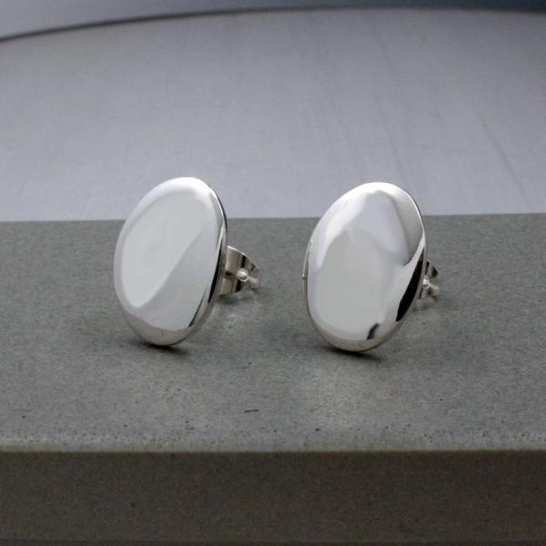 Small Oval Sterling Silver Earrings With High Polished Silver Finish | Silver Post Earrings