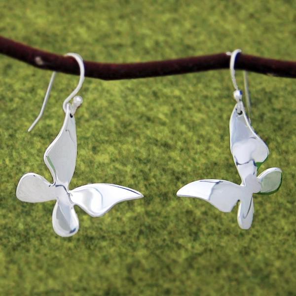 Queen Butterfly Sterling Silver Earrings With High Polished Silver Finish | French Wire Silver Earrings