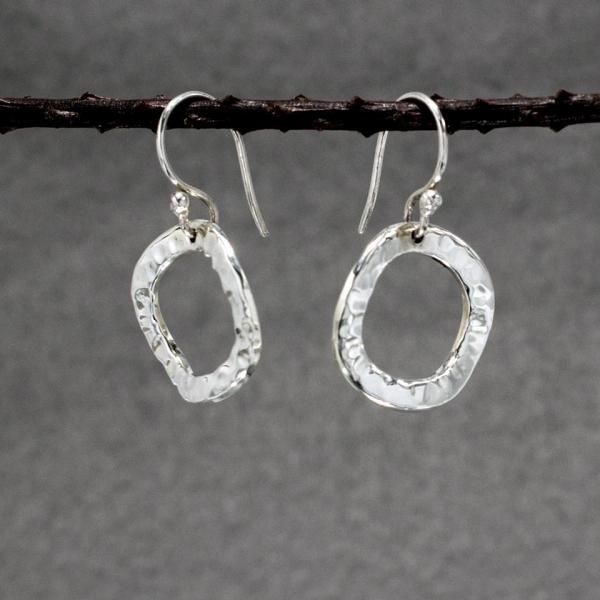 Rippled Inner Silver Hoop Earrings With Hammered Silver Finish | French Wire Silver Earrings picture
