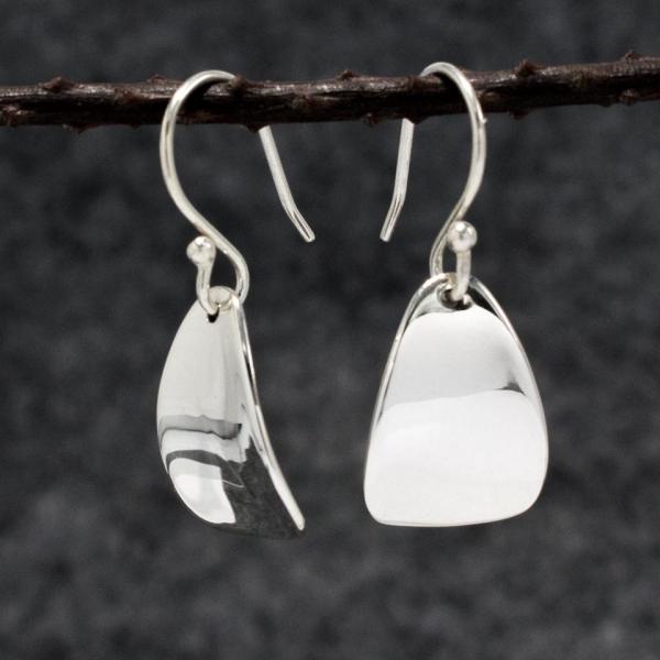Daisy Petal Sterling Silver Earrings With High Polished Silver Finish | French Wire Silver Earrings picture
