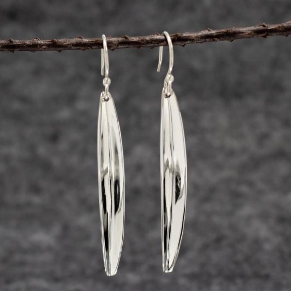 Pod Sterling Silver Earrings With High Polished Silver Finish | French Wire Silver Earrings picture