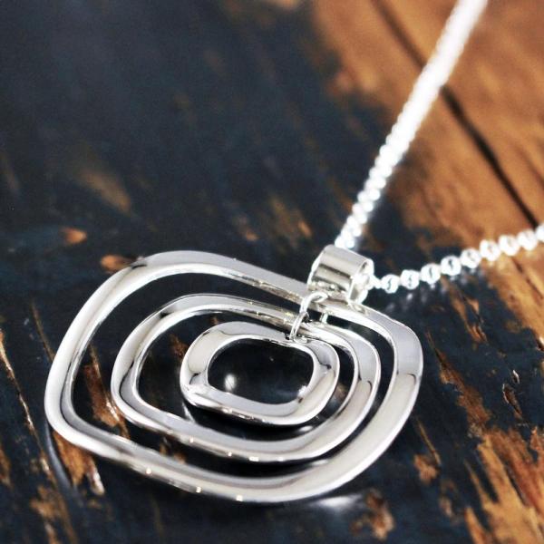 Rippled Multi Hoop Sterling Silver Pendant With High Polished Silver Finish | Adjustable Silver Chain picture