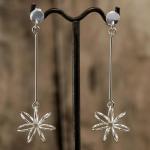 Floating Flower Sterling Silver Earrings With High Polished Silver Finish | Dangling Silver Post Earrings