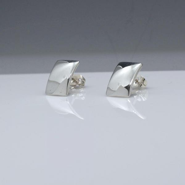 Small Rectangle Sterling Silver Earrings With High Polished Silver Finish | Silver Post Earrings picture