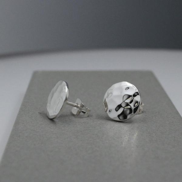 Small Disc Sterling Silver Earrings With Hammered Silver Finish | Silver Post Earrings picture