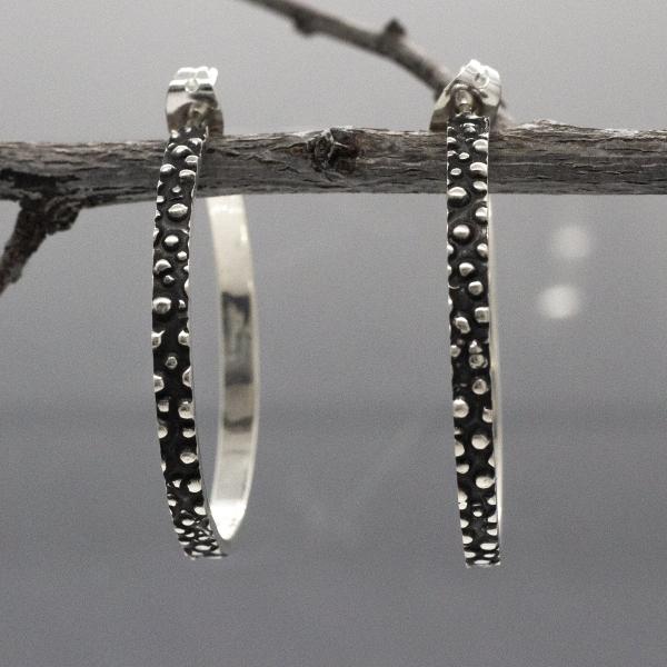 Simple Silver Hoop Earrings With Oxidized Silver Finish | Silver Post Earrings