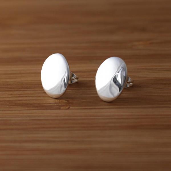 Small Oval Sterling Silver Earrings With High Polished Silver Finish | Silver Post Earrings picture