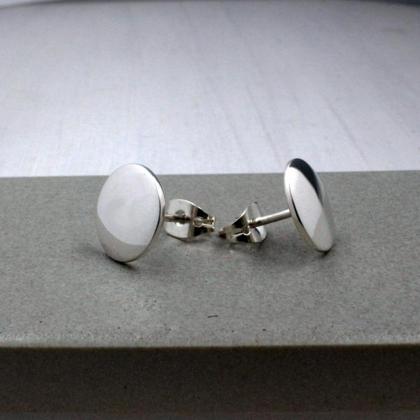 Small Disc Sterling Silver Earrings With High Polished Silver Finish | Silver Post Earrings picture