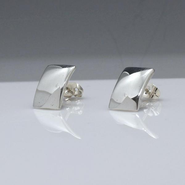Small Rectangle Sterling Silver Earrings With High Polished Silver Finish | Silver Post Earrings picture