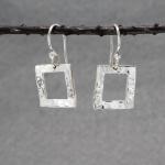 Rippled Inner Square Sterling Silver Earrings With Hammered Silver Finish | French Wire Silver Earrings