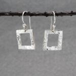 Rippled Inner Square Sterling Silver Earrings With Hammered Silver Finish | French Wire Silver Earrings