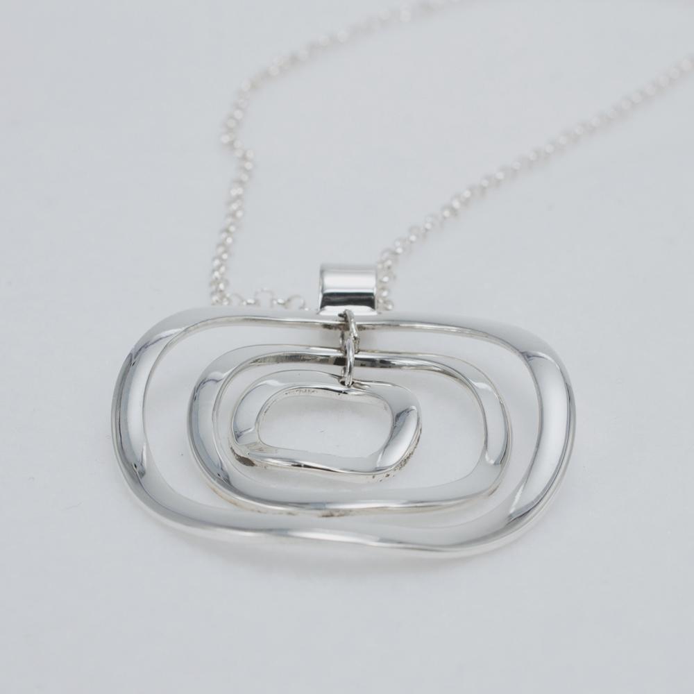 Rippled Multi Hoop Sterling Silver Pendant With High Polished Silver Finish | Adjustable Silver Chain picture