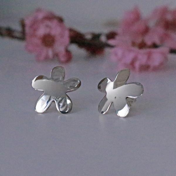 Daisy Sterling Silver Earrings With High Polished Silver Finish | Silver Post Earrings picture