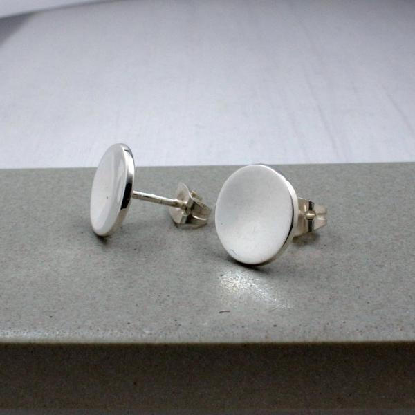 Small Dapped Disc Sterling Silver Earrings With High Polished Silver Finish | Silver Post Earrings