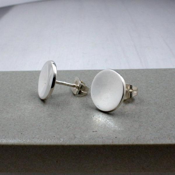 Small Dapped Disc Sterling Silver Earrings With High Polished Silver Finish | Silver Post Earrings picture