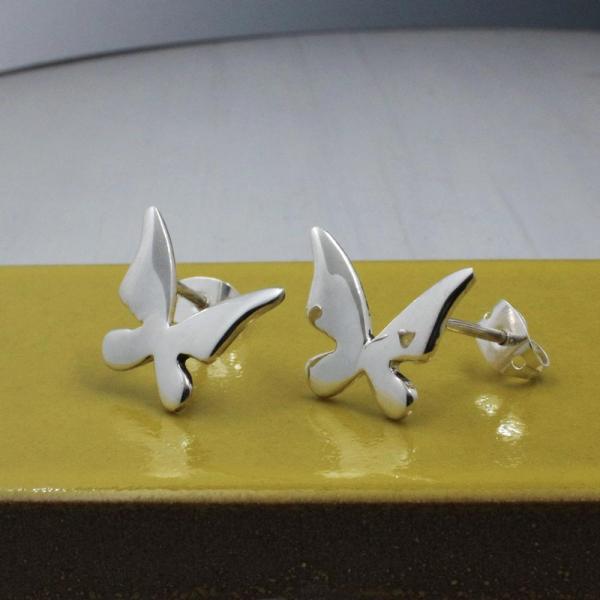 Small Queen Butterfly Sterling Silver Earrings With High Polished Silver Finish | Silver Post Earrings picture