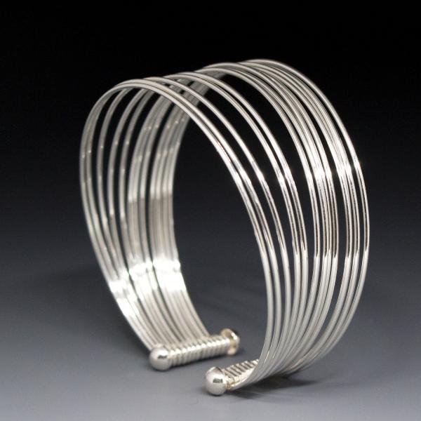 Multi-Wire Sterling Silver Bracelet Cuff With High Polished Silver Finish picture