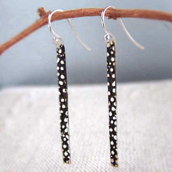 Slab Dotted Sterling Silver Earrings With Oxidized Silver Finish | French Wire Silver Earrings picture