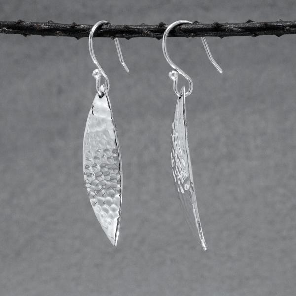 Margarita Petal Sterling Silver Earrings With Hammered Silver Finish | French Wire Silver Earrings picture