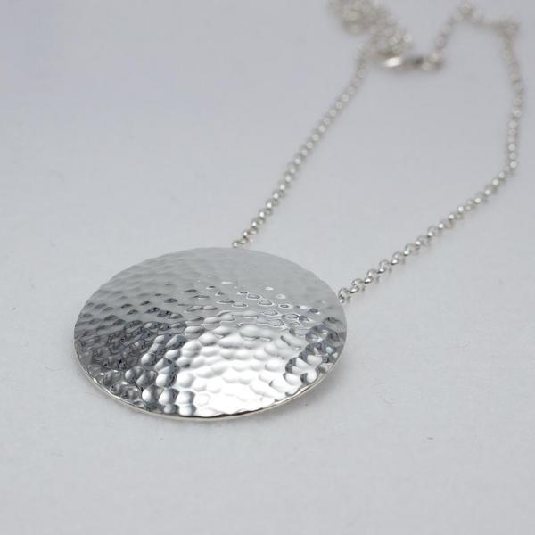 Disc Sterling Silver Pendant With Hammered Silver Finish | Adjustable Silver Chain picture