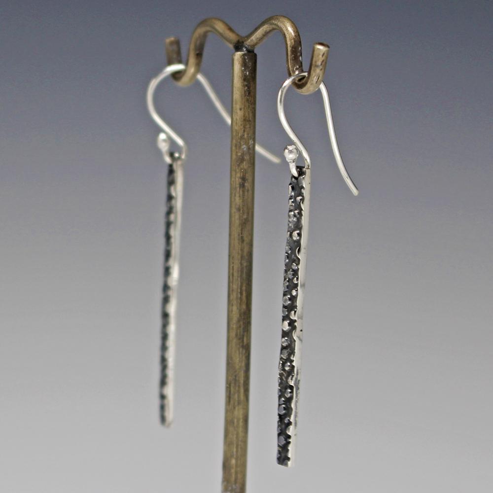 Slab Dotted Sterling Silver Earrings With Oxidized Silver Finish | French Wire Silver Earrings picture