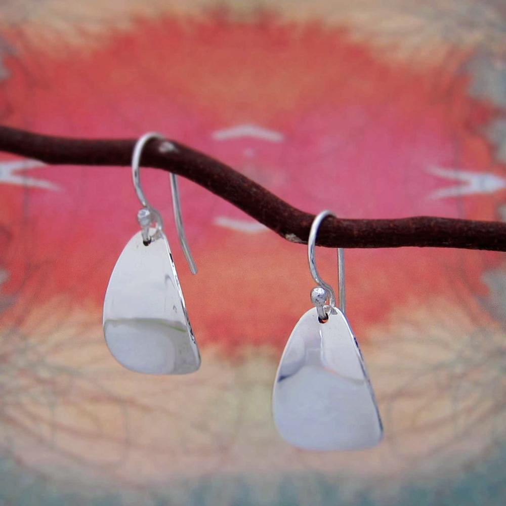 Daisy Petal Sterling Silver Earrings With High Polished Silver Finish | French Wire Silver Earrings picture