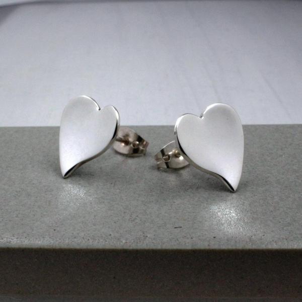 Small OVE Heart Sterling Silver Earrings With High Polished Silver Finish | Silver Post Earrings picture