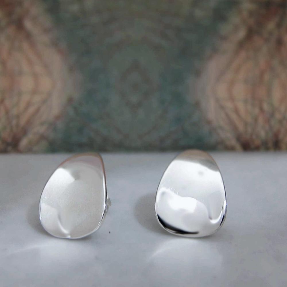 Daisy Petal Sterling Silver Earrings With High Polished Silver Finish | Silver Post Earrings picture