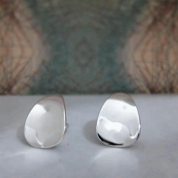 Daisy Petal Sterling Silver Earrings With High Polished Silver Finish | Silver Post Earrings picture