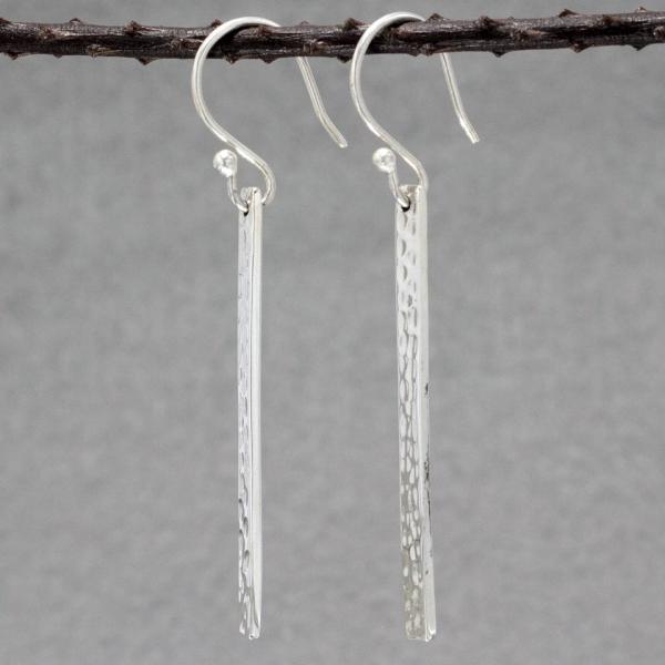 Slab Sterling Silver Earrings With Hammered Silver Finish | French Wire Silver Earrings picture