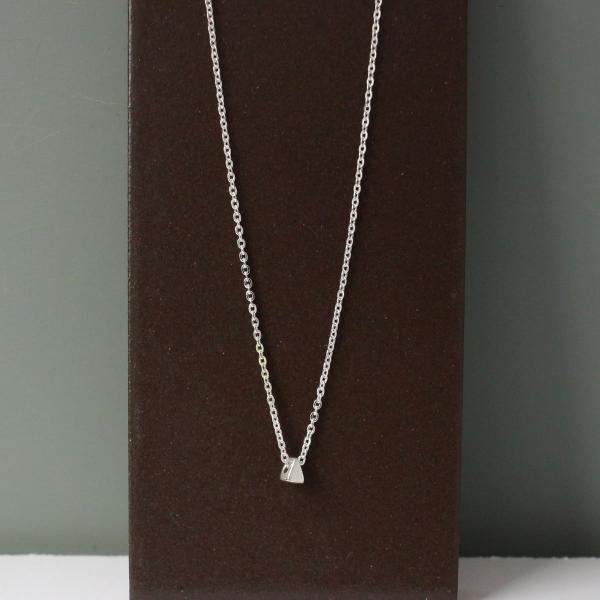 Tiny Triangle Sterling Silver Pendant With High Polished Silver Finish | Adjustable Cable Silver Chain picture
