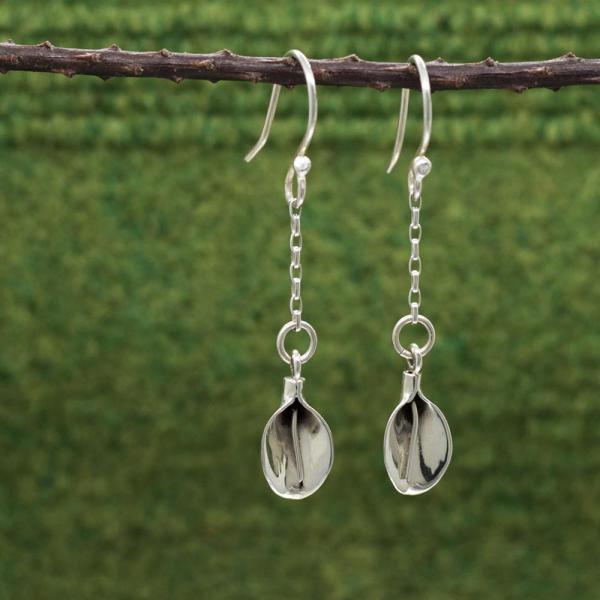 Linda B Calla Lily Sterling Silver Earrings With High Polished Silver Finish | French Wire Silver Earrings picture