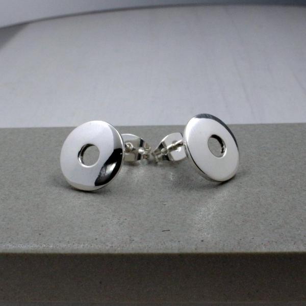 Small Off-Center Disc Sterling Silver Earrings With High Polished Silver Finish | Silver Post Earrings picture