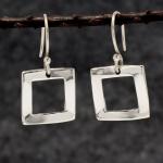 Rippled Inner Square Sterling Silver Earrings With High Polished Silver Finish | French Wire Silver Earrings