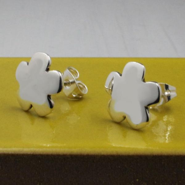 Small Clover Flower Sterling Silver Earrings With High Polished Silver Finish | Silver Post Earrings picture