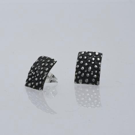 Small Rectangle Dotted Sterling Silver Earrings With Oxidized Silver Finish | Silver Post Earrings picture