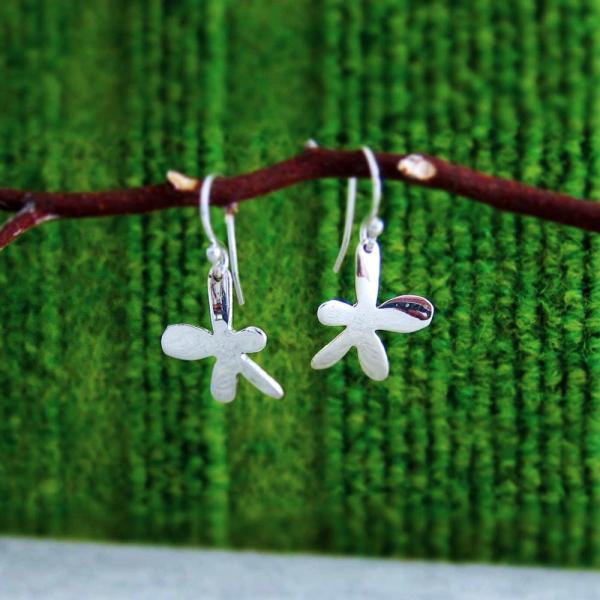 Small Happy Daisy Sterling Silver Earrings With High Polished Silver Finish | French Wire Silver Earrings picture