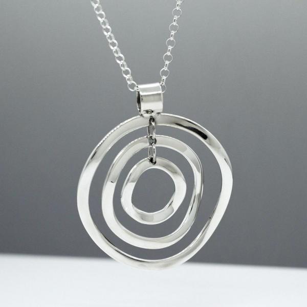 Rippled Multi Hoop Sterling Silver Pendant With High Polished Silver Finish | Adjustable Silver Chain