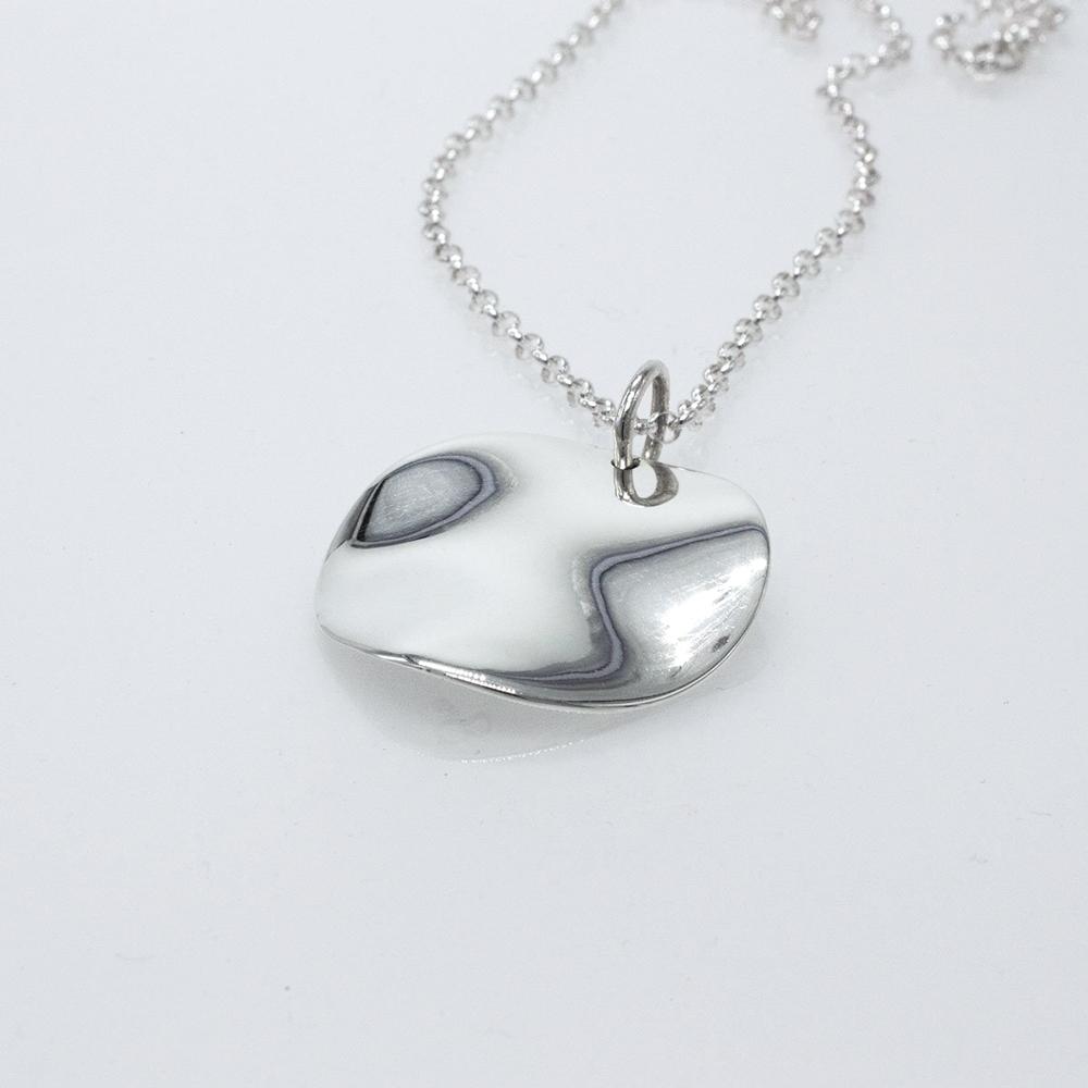 Lucilla Disc Sterling Silver Pendant With High Polished Sterling Silver Wave | Adjustable Silver Chain picture