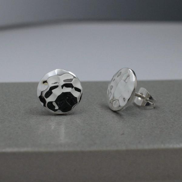 Small Disc Sterling Silver Earrings With Hammered Silver Finish | Silver Post Earrings picture