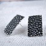 Rectangle Dotted Sterling Silver Earrings With Oxidized Silver Finish | Silver Post Earrings